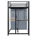 Loft Bed With Desk, Shelves, Power Outlet, LED Light And Wardrobe