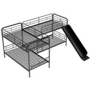 Mission Style Twin Size L-Shaped Bunk Bed With Slide And Ladder - Black by HouseOfZazla