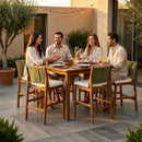 4 Pieces Arly Green Outdoor Bar Stool Solid Acacia Wood and Woven Wicker by Montret
