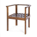 Outdoor Dining Chair Set of 2 with Curved Acacia Wood Arms, Brown Finish and Cream Cushions by HouseOfZazla