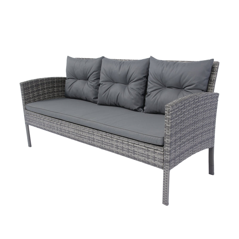 6 Piece Patio Wicker Sectional Set Patio Backyard Conversation Set Grey Wicker + Dark Grey Cushion