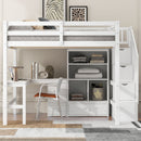 Loft Bed & L Shaped Desk, Drawers, Cabinet, And Storage Staircase