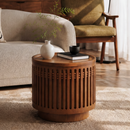 18.9" Round Wooden Side Table with Cylinder Lattice Design by HouseOfZazla