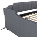Full Size Upholstered Daybed With Trundle And USB Charging - Gray by HouseOfZazla