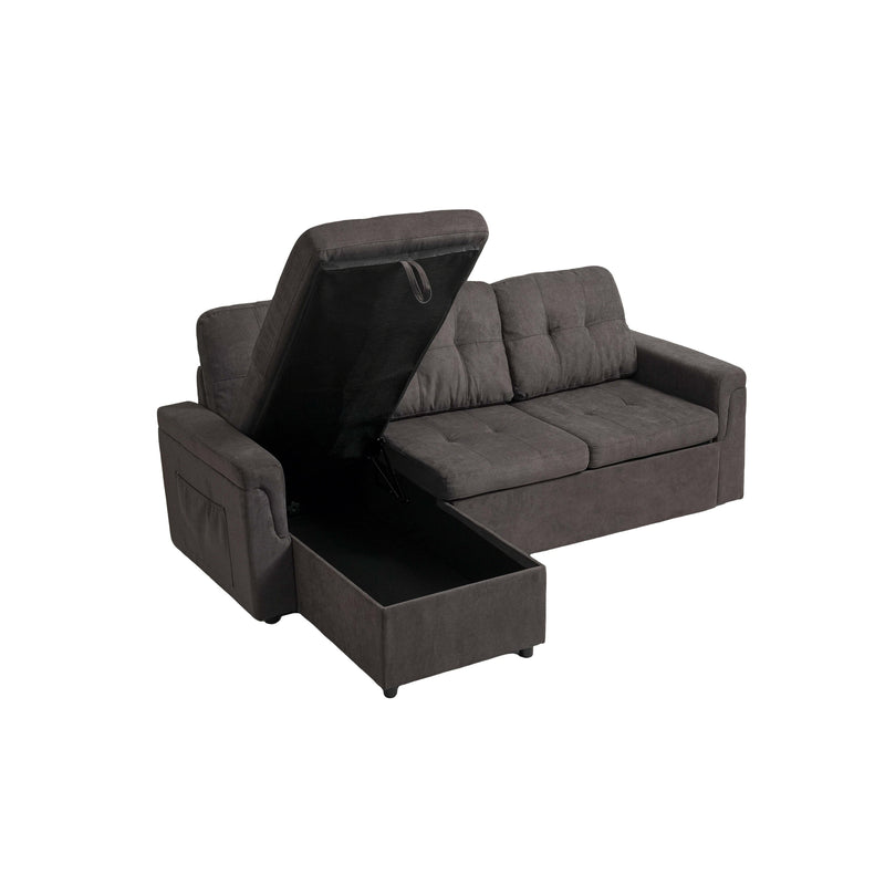 Upholstered Sleeper Sofa, L Shaped Sectional Couch with Reversible Storage, Convertible Corner Lounge Couches w/Pull Out Sofa bed for Living Room, Apartment,