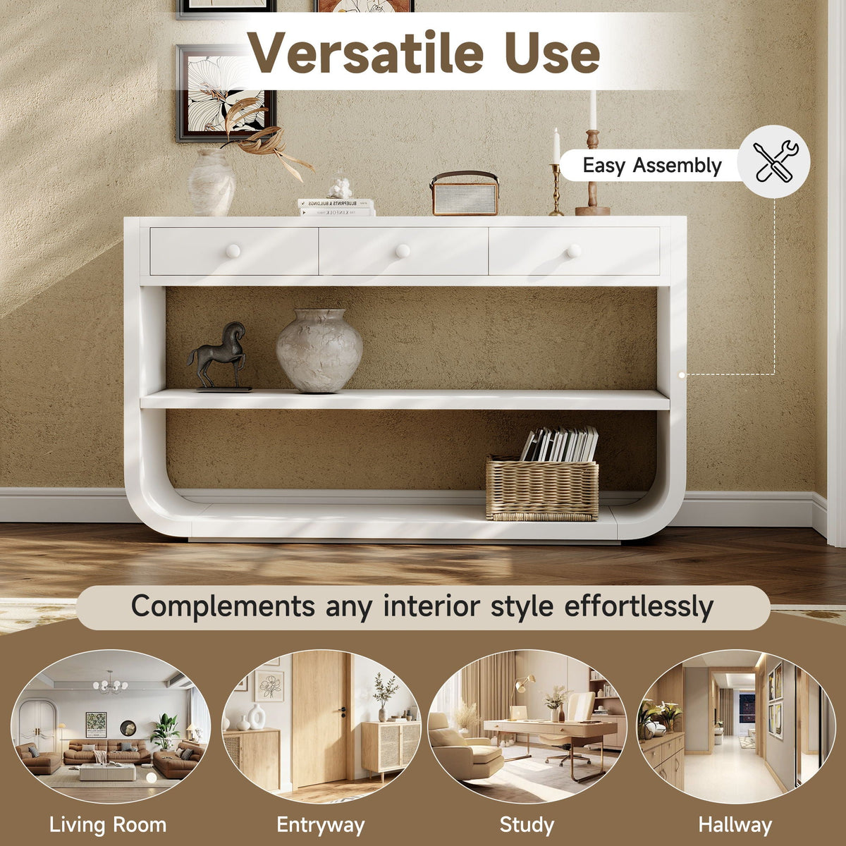 Console Table With 3 Soft Close Drawers & 2 Open Shelves, photo 8 of 40
