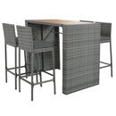 5-piece Outdoor Patio Wicker Bar Set, Bar Height Chairs With Non-Slip Feet And Fixed Rope, Removable Cushion, Acacia Wood Table Top, Brown Wood And Gray Wicker by Montret
