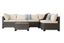 All-Weather 7-Piece Gray PE Wicker Patio Conversation Set with Beige Cushions and coffee table