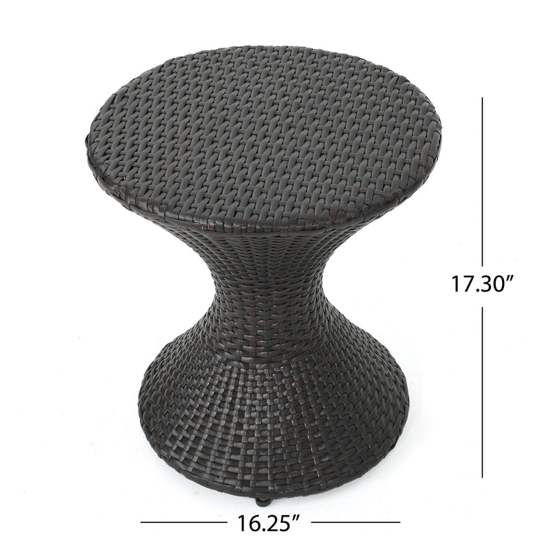 Outdoor 16-Inch Multi-Brown Wicker Hourglass Side Table, photo 4 of 8