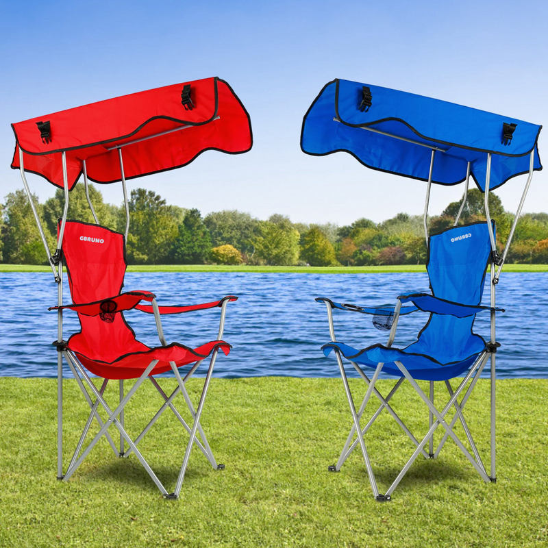 Foldable Beach Canopy Chair Sun Protection Camping Lawn Canopy Chair 330LBS Load Folding Seat w/ Cup Holder For Beach Poolside Travel Picnic, photo 5 of 14