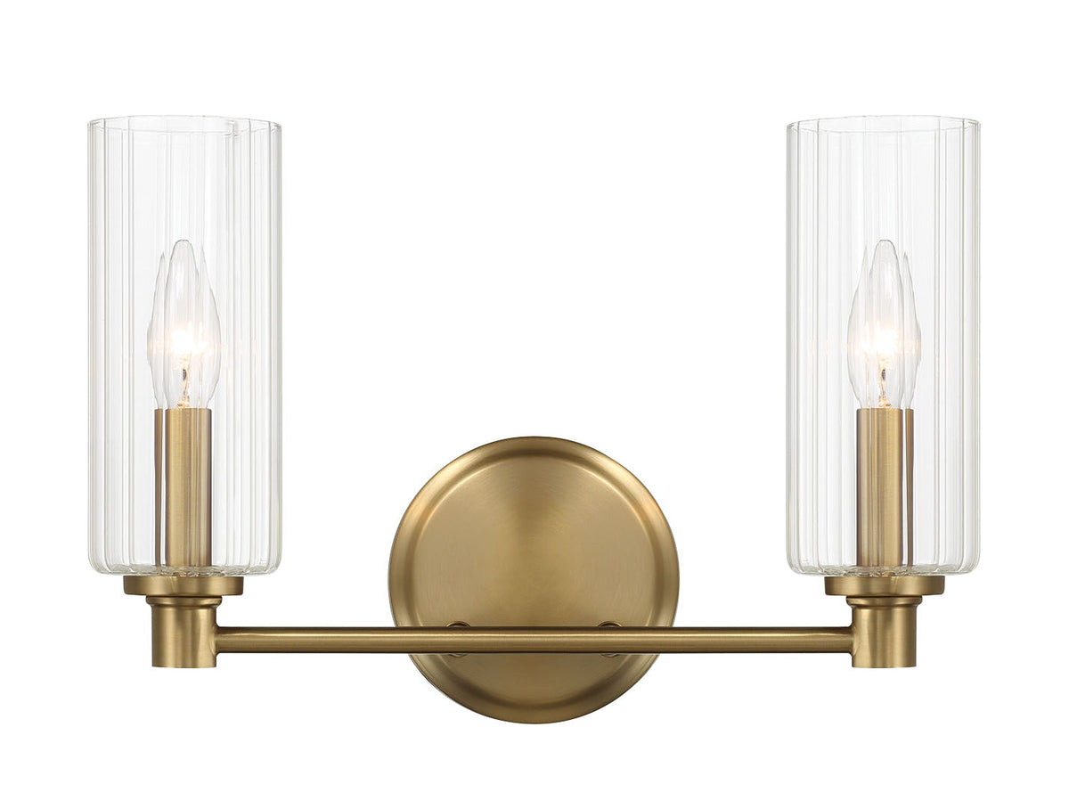 Regal - Double Light Vanity With Clear Ribbed Satin - Antique Brass / Clear, photo 3 of 12