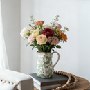 6.3x4.5x7.1' White Ceramic Pitcher Vase with Green Floral Pattern by HouseOfZazla