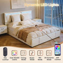 Upholstered Platform Bed Frame With Adjustable LED Headboard, USB C-Charging, Hydraulic Lift by Unique Piece Furniture