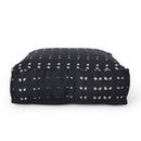 Dalm - Fabric Square Pouf Ottoman With Polystyrene Beads Filling - Dark Blue / White by HouseOfZazla