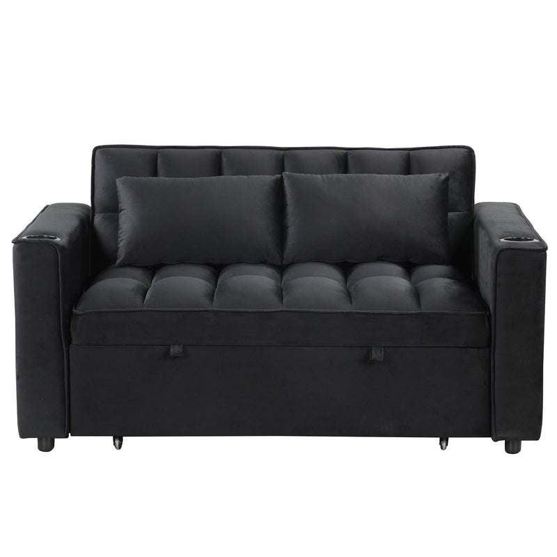 55.3" 4-1 Multi-functional Sofa Bed with Cup Holder and USB Port for Living Room or Apartments Black