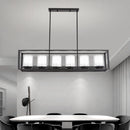 GobekUsa Traditional Cylinder Glass Island Light with Black Rectangle Frame - 3/6 Lights Dining Room Hanging Fixture