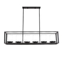 GobekUsa Traditional Cylinder Glass Island Light with Black Rectangle Frame - 3/6 Lights Dining Room Hanging Fixture