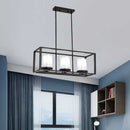 GobekUsa Traditional Cylinder Glass Island Light with Black Rectangle Frame - 3/6 Lights Dining Room Hanging Fixture