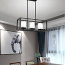 GobekUsa Traditional Cylinder Glass Island Light with Black Rectangle Frame - 3/6 Lights Dining Room Hanging Fixture