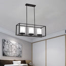 GobekUsa Traditional Cylinder Glass Island Light with Black Rectangle Frame - 3/6 Lights Dining Room Hanging Fixture
