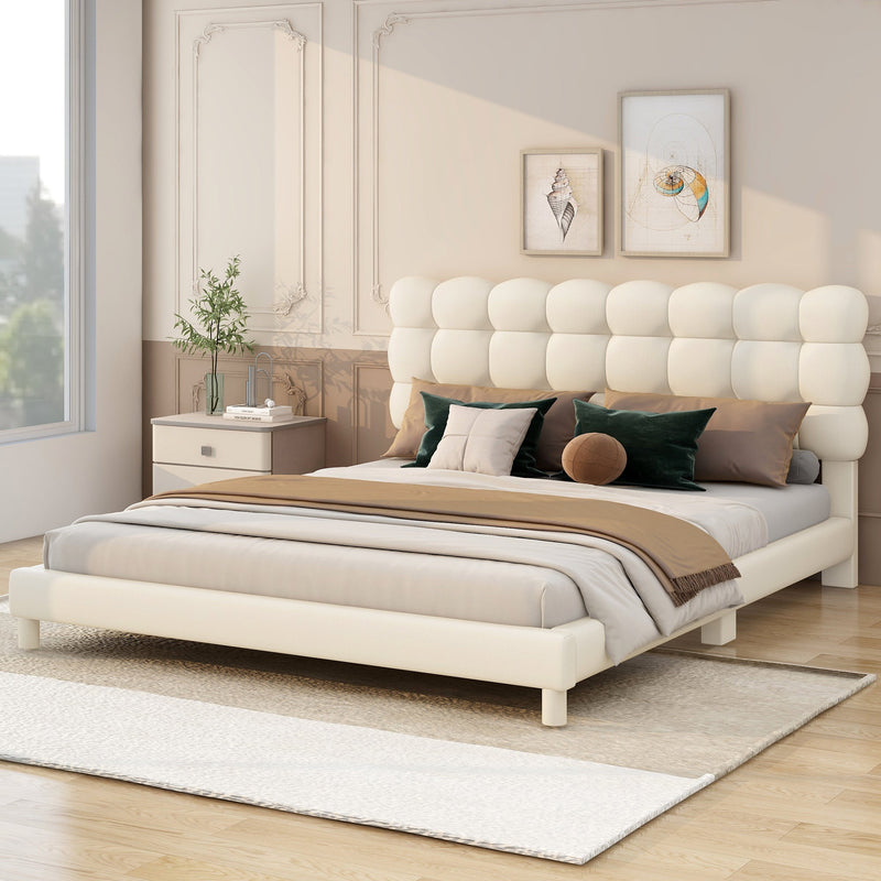 Walker Edison - Full Size Upholstered Platform Bed with Soft Headboard,Beige