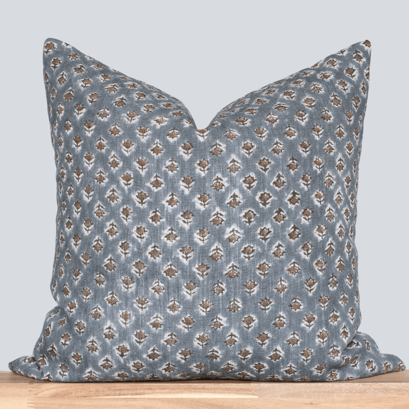 Aster Floral Block Printed Pillow Cover | Blue