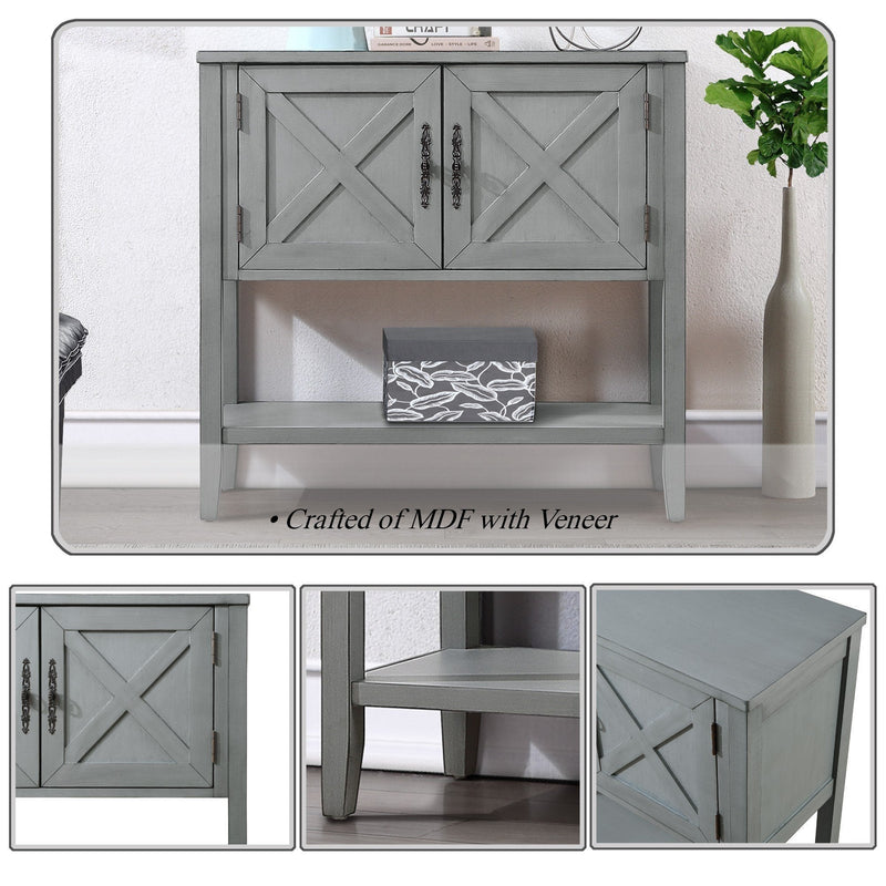 35" Farmhouse Wood Buffet Sideboard Console Table with Bottom Shelf and 2-Door Cabinet, for Living Room, Entryway, Kitchen Dining Room Furniture (Antique Gray)
