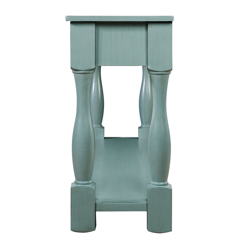 63inch Long Wood Console Table with 3 Drawers and 1 Bottom Shelf for Entryway Hallway Easy Assembly Extra-thick Sofa Table (Retro Blue)