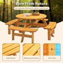 8 Person Wooden Picnic Table, Outdoor Camping Dining Table With Seat, Garden, Diy With 4 Built-In Benches, 2220Lb Capacity by HouseOfZazla