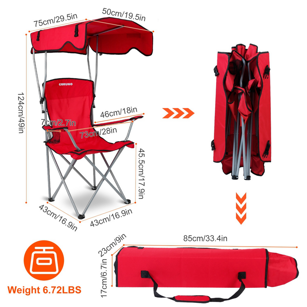 Foldable Beach Canopy Chair Sun Protection Camping Lawn Canopy Chair 330LBS Load Folding Seat w/ Cup Holder For Beach Poolside Travel Picnic, photo 2 of 14