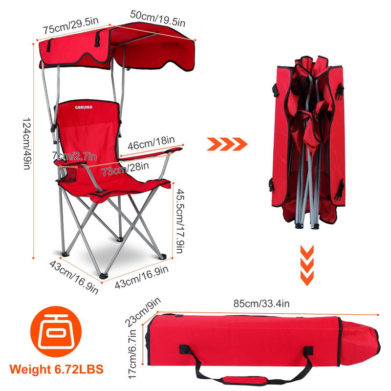 Foldable Beach Canopy Chair Sun Protection Camping Lawn Canopy Chair 330LBS Load Folding Seat w/ Cup Holder For Beach Poolside Travel Picnic, photo 2 of 14