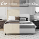 Upholstered Bed Frame With Vertical Stripe Wingback And High Footboard