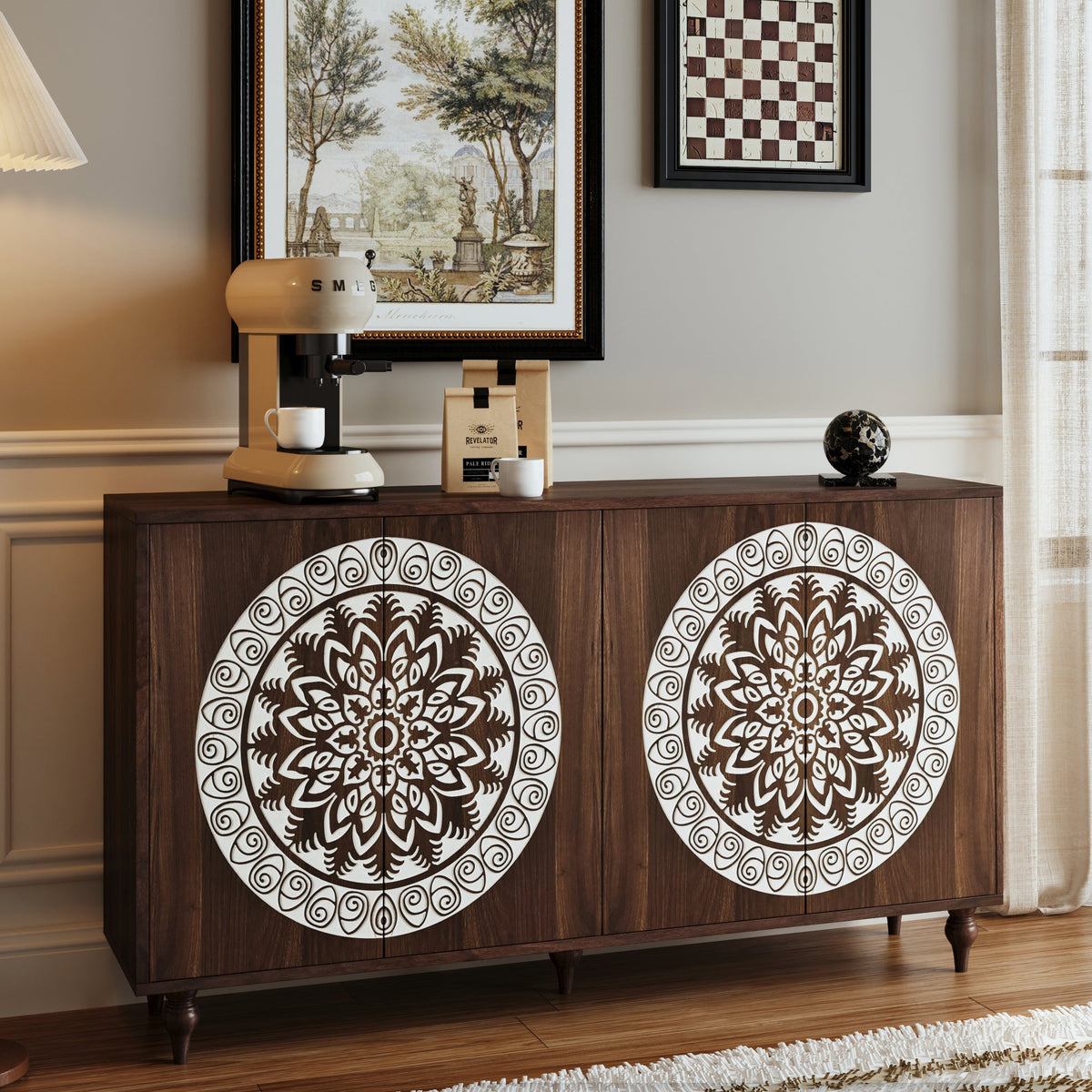 60" Vintage Mandala Carved Sideboard, photo 3 of 10