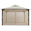 12 x 10 Feet Outdoor Double Top Patio Gazebo with Netting-Brown by LJGDeals