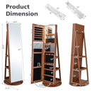 360° Rotating Mirrored Jewelry Cabinet Armoire 3 Color LED Modes Lockable-Dark Brown