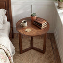 22.5 inch Round Side Table Farmhouse End Table with Sturdy Rubber Wood Legs and Triangular Structure by LJGDeals