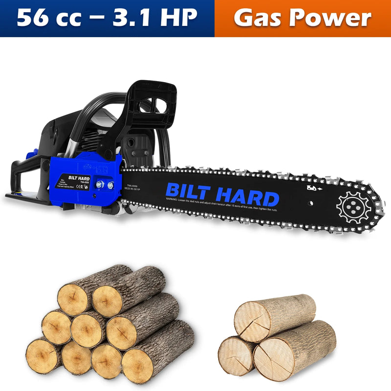 BILT HARD 22 Inch Gas Chainsaw, 56cc 3.1 HP Gas Power Chain Saw with Automatic Oiler, 2-Cycle Engine, Petrol Handheld Gasoline Chainsaws for Wood Cutting, EPA Certified