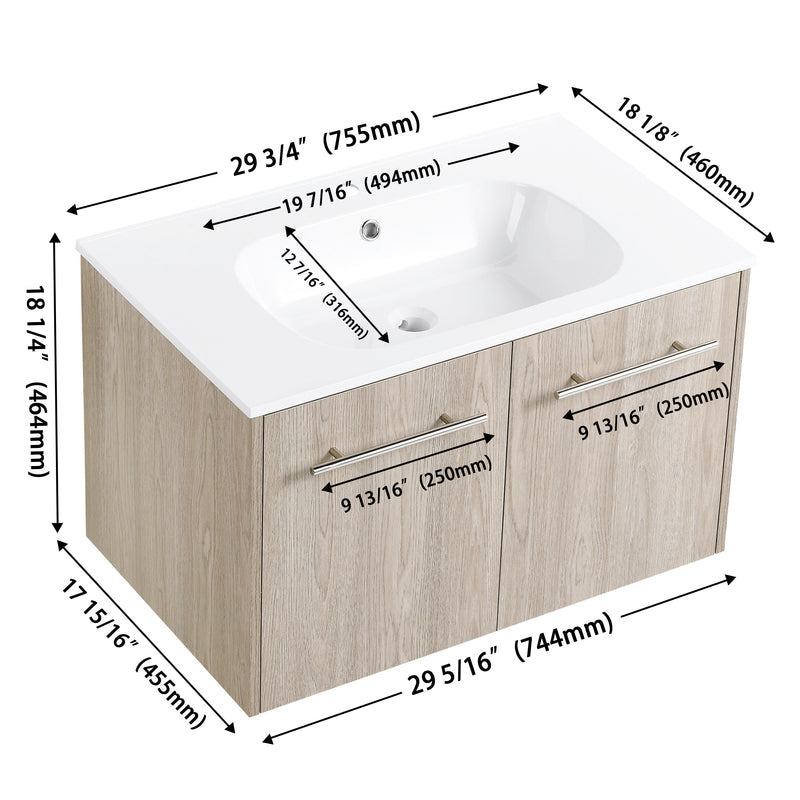 30 Inch Wall Mounted Bathroom Vanity (KD-Packing)-BEO
