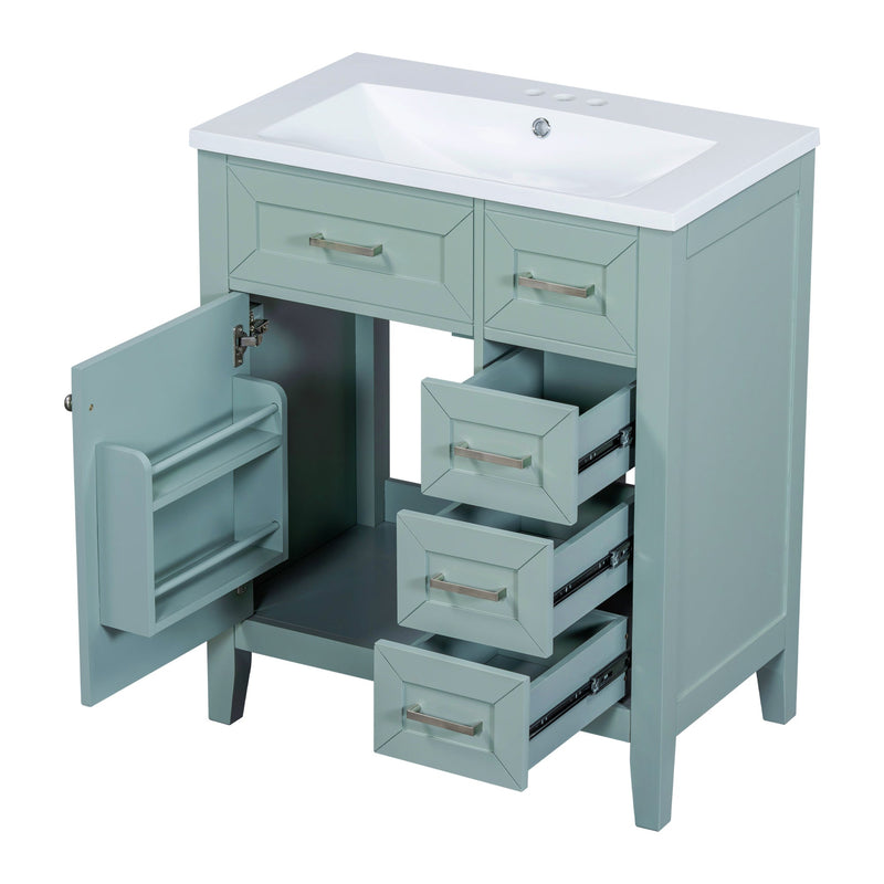 30" Bathroom Vanity with Sink Combo, Green Bathroom Cabinet with Drawers, Solid Frame and MDF Board