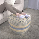 Western - Handcrafted Fabric Pouf, Durable - Natural / Blue by HouseOfZazla