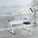 Adjustable Tempered Glass Drafting Printing Table With Chair by Unique Piece Furniture