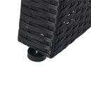 7 Piece Outdoor Patio Wicker Dining Set Patio With Adjustable Backrest Black Wicker + Dark Grey Cushion