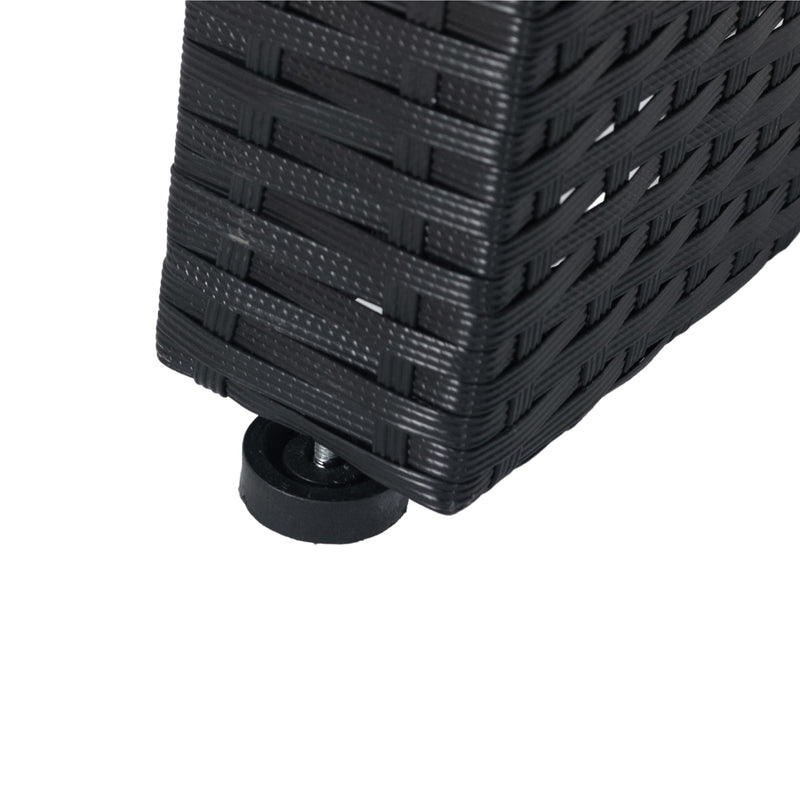 7 Piece Outdoor Patio Wicker Dining Set Patio With Adjustable Backrest Black Wicker + Dark Grey Cushion