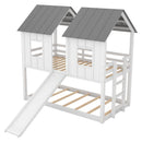 Twin Over Twin House Bunk Bed With Slide And Windows - White / Gray by HouseOfZazla