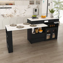 Kitchen Island With Extendable Rotating Table, 4 Drawers & Glass Door Cabinets, Built In Socket - Black by HouseOfZazla
