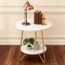 Round End Table With Hairpin Legs, 2 Tier For Living Room - White / Gold by HouseOfZazla