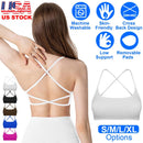 Women Cross Back Sport Bras Padded StrappyÊCrop Open Back Low Impact Bras SexyÊFitnessÊTank Tops with Removable Pads Thin Straps for Gym Yoga Workout