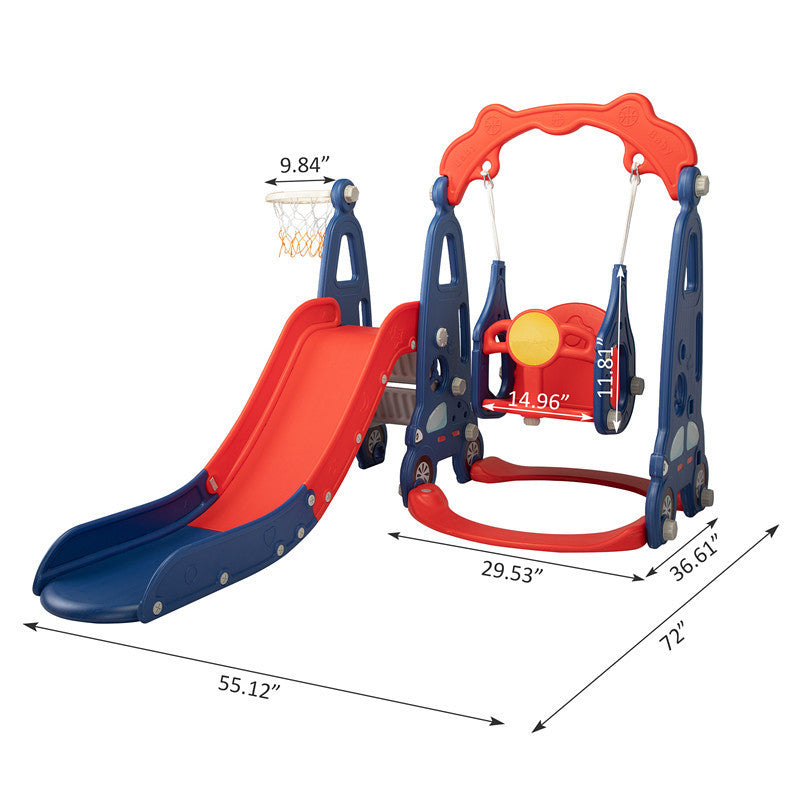 3 In 1 Slide and Swing Set with Basketball Hoop for 1-8 Years Old Children Indoor and Outdoor, Red & Blue