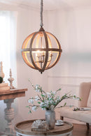 4 - Light Wood Chandelier, Hanging Light Fixture with Adjustable Chain for Kitchen Dining Room Foyer Entryway, Bulb Not Included