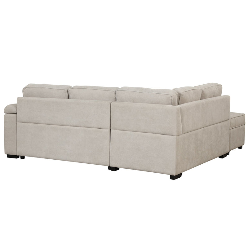 87.4" Sleeper Sofa Bed, 2 in 1 Pull Out sofa bed L Shape Couch with Storage Ottoman for Living Room, Bedroom Couch and Small Apartment, Beige